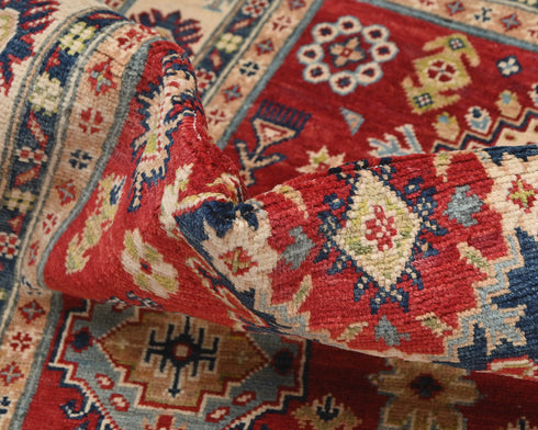 4x7 Red Kuba Afghan Hand Knotted Wool Area Rug